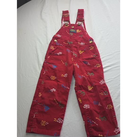 OshKosh B'gosh Other - Oshkosh Bgosh Vestbak Bib Overalls Vehicles Red Corduroy Vintage Size 3T